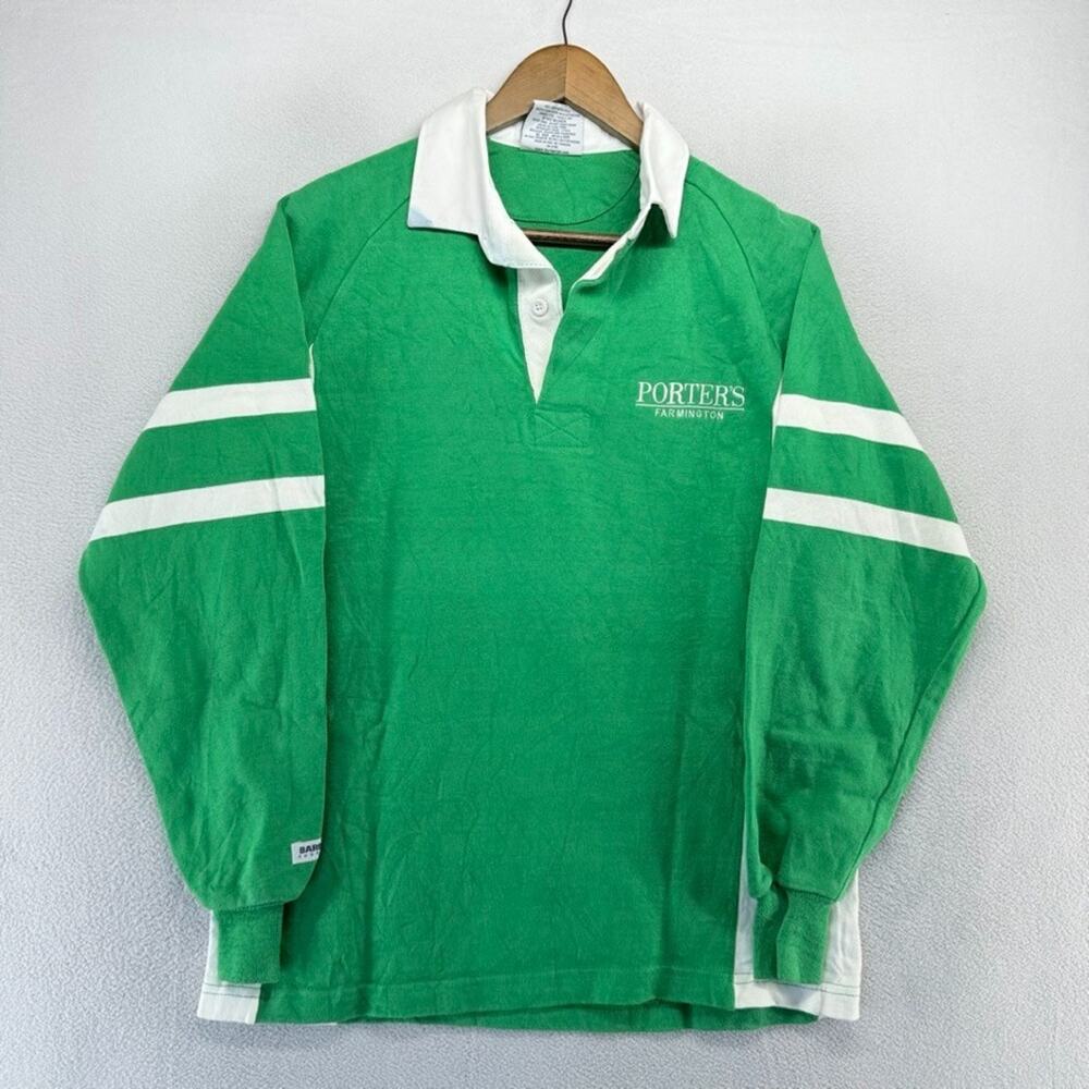 Vintage Barbarian Rugby Shirt men's Large Green White Porters Farmington Thick